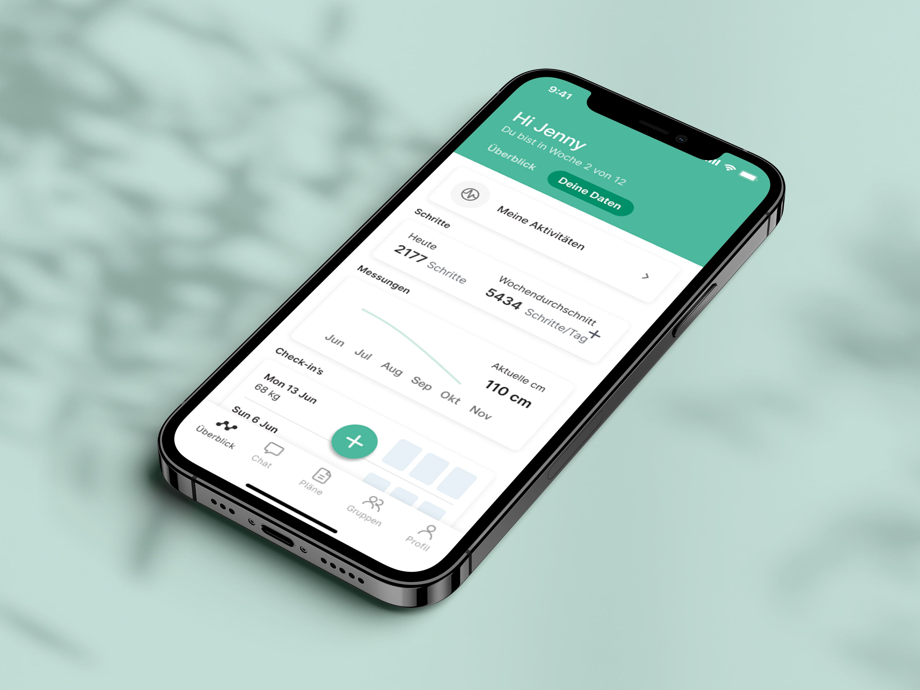 Ein Mockup der Coaching-App, das die Funktionen zeigt.